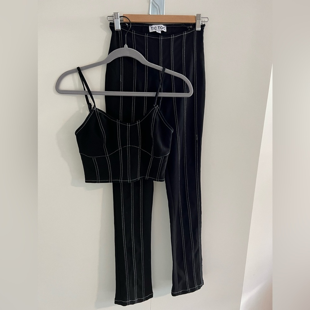 2 piece black and white pinstripe outfit